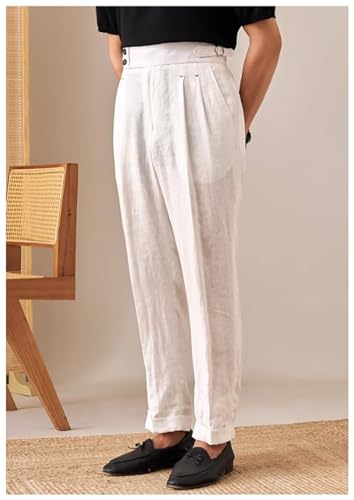Men's Linen Pants Classic Gurkha Casual Summer Dress Pants Lightweight Linen Trousers3
