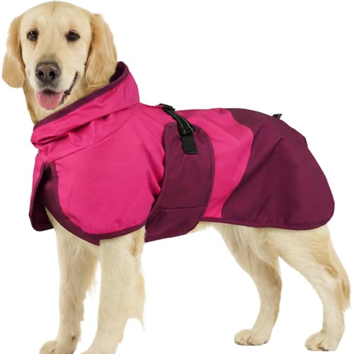 Image of BRKURLEG Dog Raincoat, Waterproof Rain Jacket with Hood, Rose Red, XXL