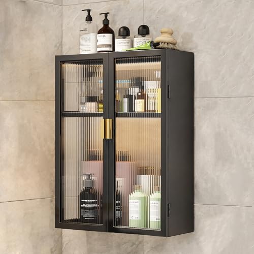 Image of MIORAH Bathroom Storage Cabinet | Bathroom Accessories Set, Washroom Organiser Cabinet | 2 Layer, Space Saving Carbon Steel Shelf, Black, 40 Cm, Pack of 1