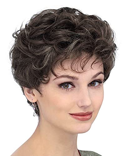 Wiwige Short Curly Brown Pixie Wig Synthetic Layered Cosplay Hair