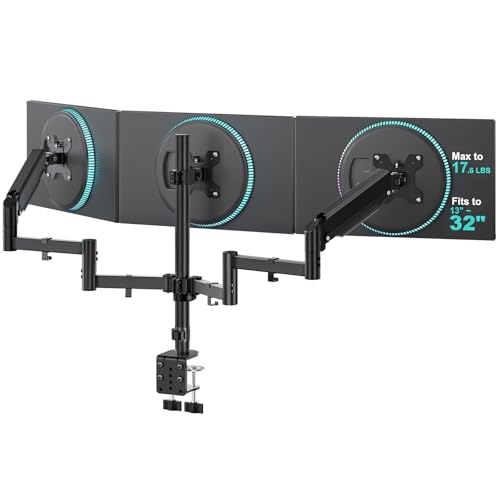 WALI Triple Monitor Mount for 13-32 inch Screens, Adjustable 3 Monitor Desk Mount with Swivel, Tilt, Triple Monitor Stand for Desk, up to 17.6 lbs per Arm, VESA 75/100mm (GSDM003), Black