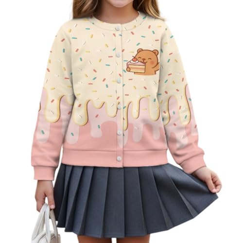 Image of Girls Cardigans Sweater Long Sleeve Crew Neck Button Down Sweaters School Outerwear for Kids Fall Winter Tops