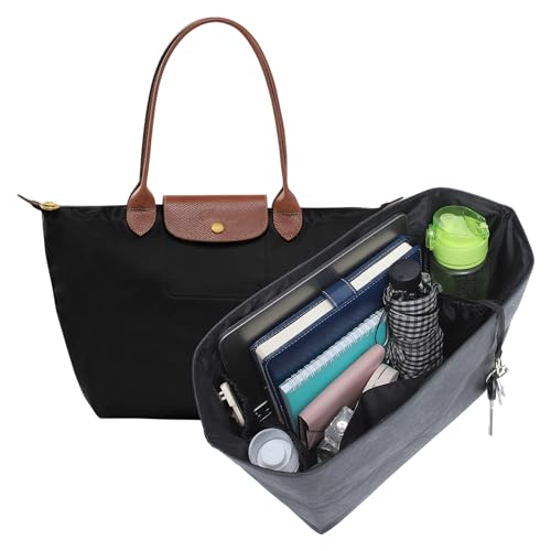 Doxo Purse Organizer Insert for Longchamp Le Pliage Medium, 6-Compartment Bag Organizer with YKK Zipper Pocket, Cup Holder, Key Chain, Waterproof DupontPaper Lightweight Handbag Shaper (Black,M) by Doxo - Used condition - US$12.53