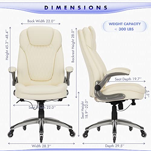 Image of COLAMY Ergonomic Office Chair, Set of 2 Boxes, High Back Leather Desk Chair with Flip-up Arms, Adjustable Height & Rocking Function, Silent Wheels, Ivory Executive Computer Chair, 300lbs Capacity