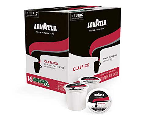 Image of Lavazza Classico Single-Serve Coffee K-Cup Pods for Keurig Brewer, Medium Roast, Caps Classico, 16 Count Full-bodied medium roast with rich flavor and notes of dried fruit, Value Pack