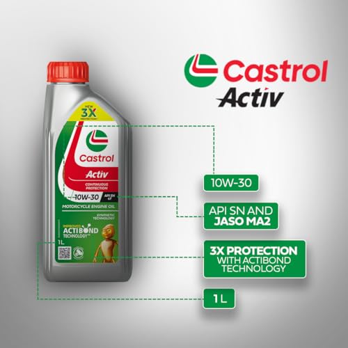 Image of Castrol Activ STOP-START 10W-30 4T Synthetic Engine Oil for Bikes 900ML | 3X Protection | With Actibond Technology | Engine Protection for bikes | JASO MA2 (Pack of 5)
