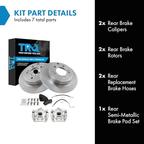Image of TRQ Rear Brake Pad and Rotor Set Semi Metallic Calipers Compatible with 2015 Hyundai Sonata