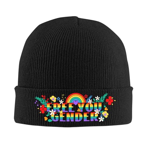 Unleash Your Gender Rainbow Slogan Beanie Hat Knit Cuffed Hats