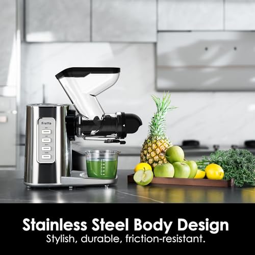 Fretta Cold Press Juicer, Slow Masticating Juicer Machines with 3‘’ Wide Feed Chute, Easy Clean Juice Extractor, 200W Powerful Motor, High Juice Yield, BPA Free, Durable Stainless Steel Housing by Fretta - Image 3