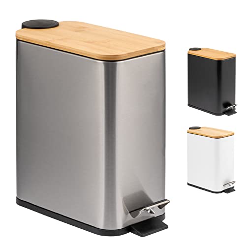 bremermann Cubo de basura con tapa de bambú (5 L, acero inoxidable) Cover