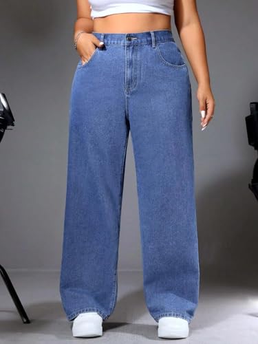 Image of KOTTY Plus Size Women's High Waist Straight Denim Jeans Comfortable Wear for Work Casual Use