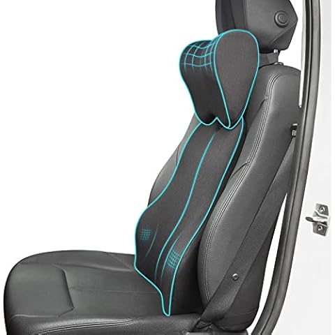 Dreamer Car Seat Lumbar Support Back Cushion Pillow With Two Adjustable Straps Balanced Firmness Designed for Back Pain Relief, Black Cover