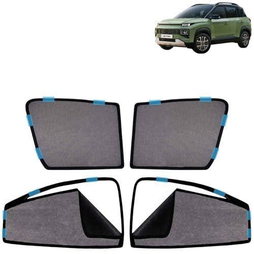 Image of KINGSWAY Car Sun Shade Curtains Only Compatible with Hyundai Exter (2023 Onwards) | Front Window in Half Cut and Rear in Zipper (Magnetic) | UV & Heat Protection | Pack of 4 Pcs