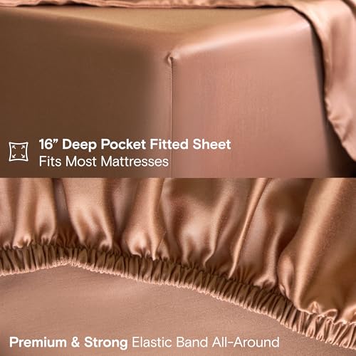 Image of DOZ Sheet Set, 100% Viscose derived from Bamboo, Organically Grown, Buttery Soft, Cooling Sheets, High GSM, Deep Pockets - 3 Piece - 1 Pillowcase 1 Fitted 1 Top Sheet (Clay, Twin XL)