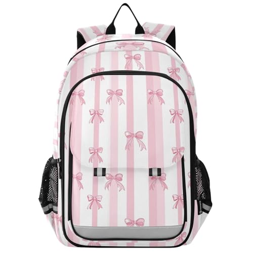 Sac à dos ordinateur portable enfants confortable au motif rayé et nœud rose