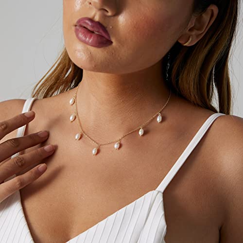 Sewyer Dainty Pearl Drop Choker Necklace For Women 14K Gold Plated Handmade Cultured Pearl Charm Necklaces Delicate Everyday Jewelry Gift #TOP3