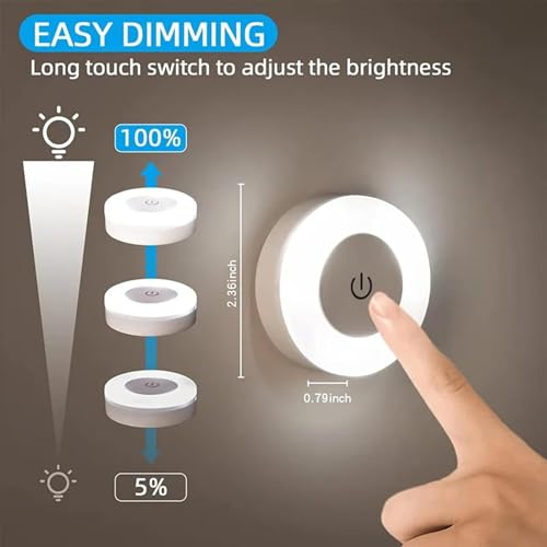 Image of FLYNGO Touch Control Wireless LED Night Light, USB Rechargeable Magnetic Stick-On Light with Adjustable Brightness for Closet, Wardrobe, Bedroom, Hallway & Stairs (Pack of 1)