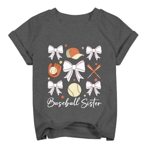 BANGELY Baseball Shirt Toddler Sister Girls Baseball Fan Shirts Funny Bow Graph T-Shirt Kid Short Sleeve Summer Tee Tops
