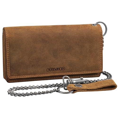 STILORD Leonidas Cartera de Cuero para Hombres con Cadena Monedero RFID Billetera de Piel Auténtica Vintage Wallet Billetero Tarjetero para Hombre Color:Bergamo - marrón
