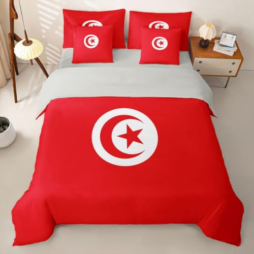 Loussiesd Juego de funda de edredón con sábanas, 7 piezas, tamaño King, diseño de bandera de Túnez, juego de ropa de cama para niños y niñas, con bandera internacional, decoración de habitación