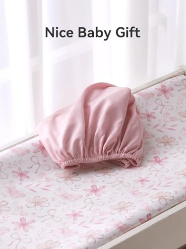 Image of Changing Pad Cover Set in Soft Jersey Material - Fits 32 inch /34''x16 Contoured Pad for Babies, Pink Flower&Butterfly
