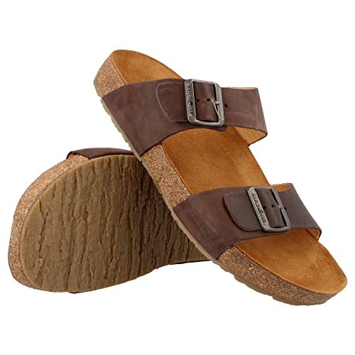 Image of HAFLINGER Andrea Elegant Leather Sandals with Rubber Sole and Cork Latex Footbed Unisex