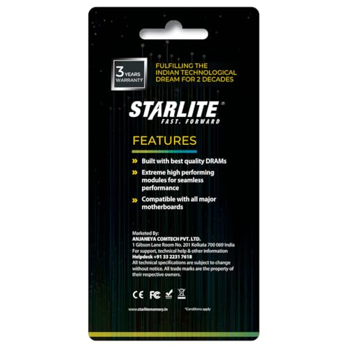 Image of STARLITE 16GB DDR4 RAM for Desktop | 3200MHz Long DIMM | CL22 | 240-Pin | PC4-25600 High-Performance Desktop Memory Module