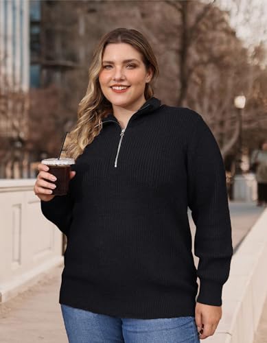 Image of TIYOMI Women Plus Size Tops Long Sleeves Mock Neck Sweaters Knit Pullover Sweater Adjustable Zipper Fall Autumn Winter Shirt