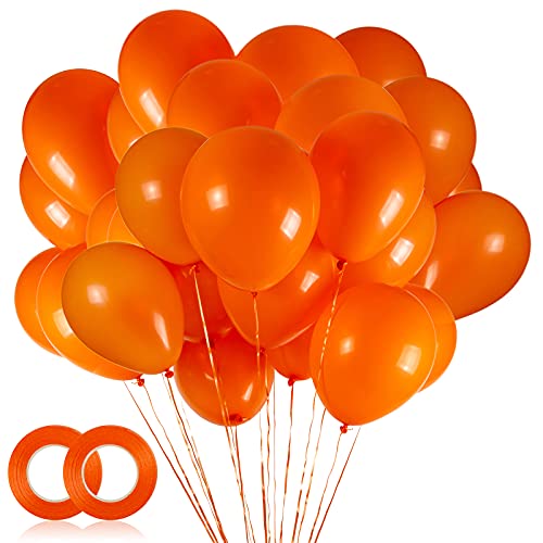 100pcs Orange Balloons, 12 inch Orange Latex Party Balloons Helium Quality for Party Decoration Like Birthday Party, Baby Shower,Wedding, Halloween or Christmas Party (with Orange Ribbon)â€¦