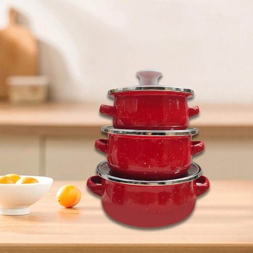 Casserole profonde émaillée rouge ultra robuste à double poignée - 7