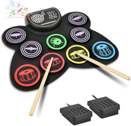 ANNA TOSANI Batería Electrónica, Folding Electronic Drum Kit, Batería Eléctrica Enrollable de 9 Pads...