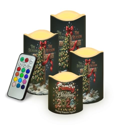 Image of Christmas Cross Flameless Candles Set of 4 | Xmas Flameless Candles with Remote Control, Flickering LED Candles with Timer for host gift, Living Room decor