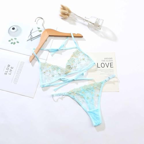 Image of SSoShHub Women Lingerie Set Lace Teddy Strap Babydoll Bodysuit Embroidery Bra and Panty Set