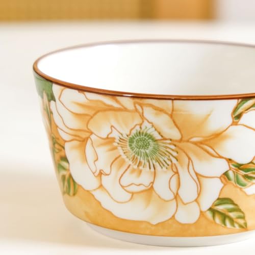 Image of Nestasia Ceramic Snack Bowl Set of 4 (370ml) - Dishwasher & Microwave Safe Bowl with Spoons, Multipurpose Serving Bowls for Soup, Rice, Dal, & Salad | Floral Mustard Gift Box Bowl Set