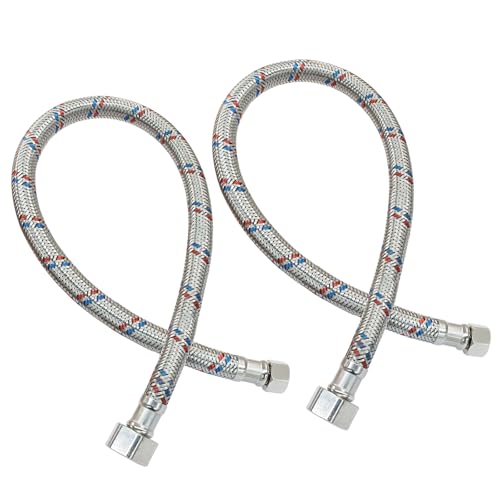 Marvexi 20\" Faucet Supply Line, 3/8\" Comp x 1/2\" FIP Stainless Steel Braided Faucet Hose Connector for Bathroom Kitchen Sink Faucet (1 Pair)