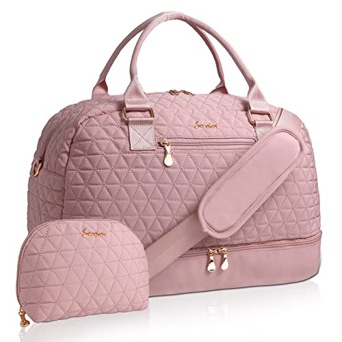 Image of Scothen Travel Duffle Bag,Weekender Bag for Women with Toiletry Bag,Carry on Overnight Bag with Laptop Compartment,Gym Duffel Bag with Shoe Compartment,Mommy Hospital Bags for Labor and Delivery,Pink