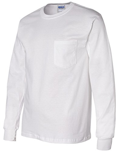 Gildan 100% Ultra Cotton Long Sleeve T-Shirt with Pocket White Large