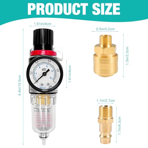 Mineup Druckminderer Druckluft 1/4 Zoll, Wasserabscheider Druckluft, Druckluft Regler Mit Wasserabscheider Schnellkupplungen, Druckminderer Kompressor Für Kompressor Filter Druckluftfilter