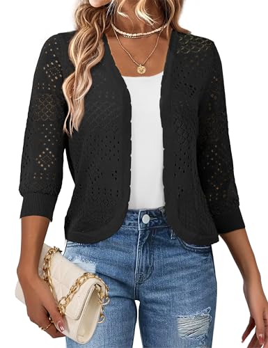 REDHOTYPE Women's 3/4 Sleeve Cardigan Open Front Cropped Shrugs Summer