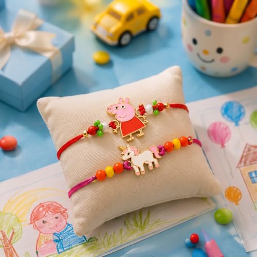 Image of CraftVatika Kids Rakhi Gift Combo for Brother Boy Kids Sister Rakhi Set of 2 for Brother Boy Girls Kids Toddler Bhaiya, Rakhis for Rakshabandhan, Fridge Magnet Gift Best Wishes Card Tillak & Raakhee
