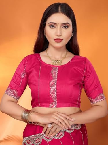 Image of Womens Crunchy Saree With Stone And Zari Work And Scalloped Cut Work On The Border With Blouse 5.5 Meter Saree 0.8 Meter Unstitched Blouse Piece