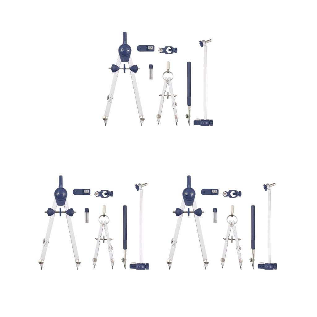 Lot de 3 compas de dessin de précision réglables 7 pièces/ensemble pour l'école, le bureau, la rédaction, style 1