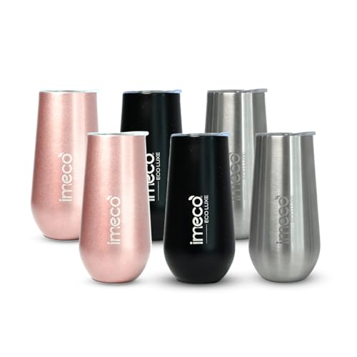 Image of IMECO ECO Luxe Stainless Steel Wine Tumbler 300 ml (Set of 6 - Silver, Black, Rose Gold) | BPA-Free & Travel-Ready | Lightweight, Reusable, Durable | Perfect for Office, Gym & Everyday Use