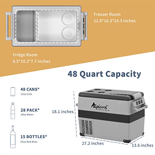 Alpicool Cf45 Portable Fridge Freezer,12 Volt Car Refrigerator, 48 Quart (45 Liter) Fast Cooling 12V Car Fridge -4℉~68℉, Car Cooler, 12/24V Dc And 100-240V Ac For Outdoor, Camping, Rv, Truck, Boat #TOP5