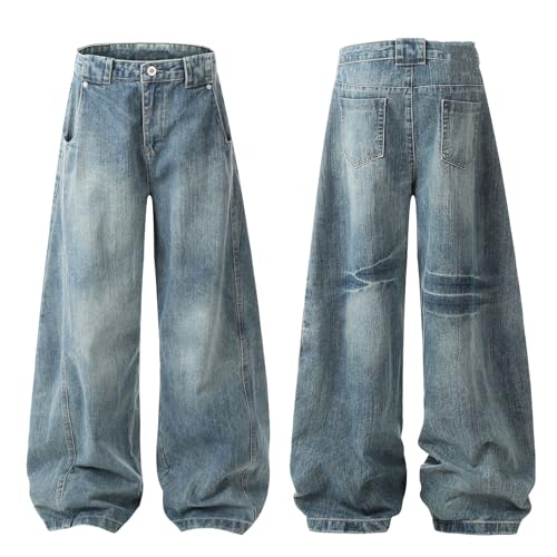 Women's Ladies Casual Baggy Jeans Wide Leg Mid Waist Denim Pants Boyfriend Loose Streetwear Trousers