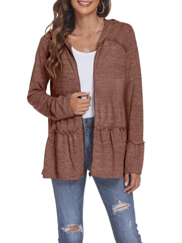 Image of DEESHA Plus Size Zip Up Hoodie for Curvy Women Spring Ruffle Hooded Sweatshirts Jacket Cardigans Lightweight