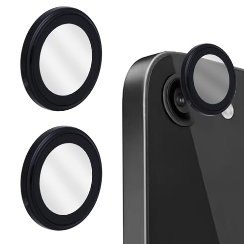 lasuroa 2pcs Camera Lens Protector for iPhone 16e, Anti Scratch Metal Ring Tempered Glass Lens Screen Cover Bubble Free Individual Camera Case for Smartphone Accessories (Black)