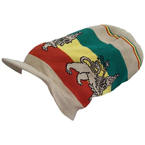 Shoe String King SSK Rasta Knit Tam Hat Dreadlock Cap (Med Length Lion of Judah w/Brim)