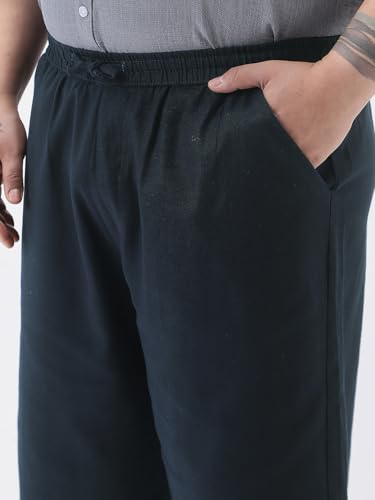 Image of Urbano Plus Men's Loose Fit Solid Linen Blend Trousers Non-Stretchable