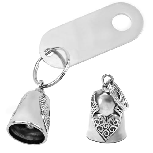 Clochette Moto Porte-Bonheur Guardian Bell - Pendentif Créatif Forme Cloche d'Ange - Porte-Clé Suspendu Personnalisé pour Biker (Argent)